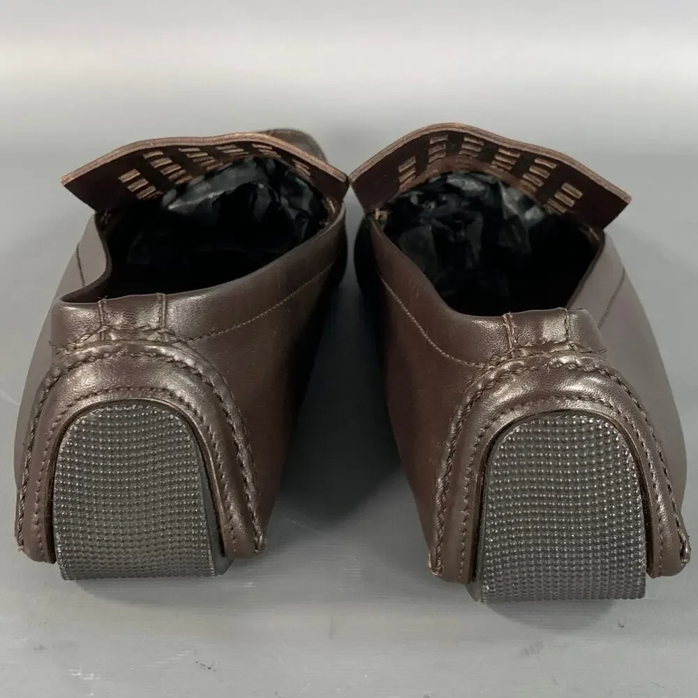 HELMUT LANG Size 10 Brown Cut Out Leather Drivers Loafers